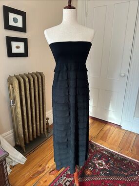 Max Studio Black Strapless Tiered Maxi Dress